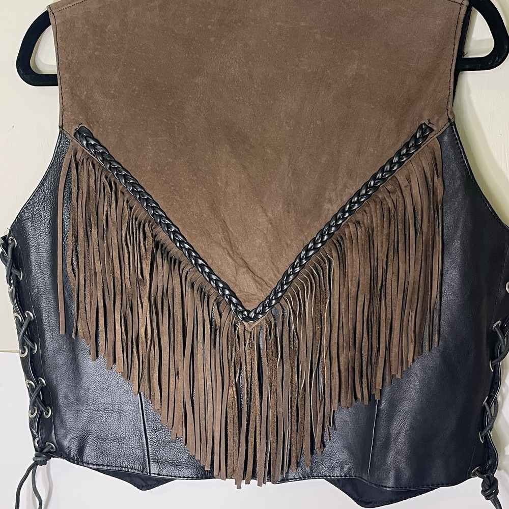 UNIK Womens Black Leather Motorcycle Vest XL Snap Front Biker NWT - Picture 3 of 15